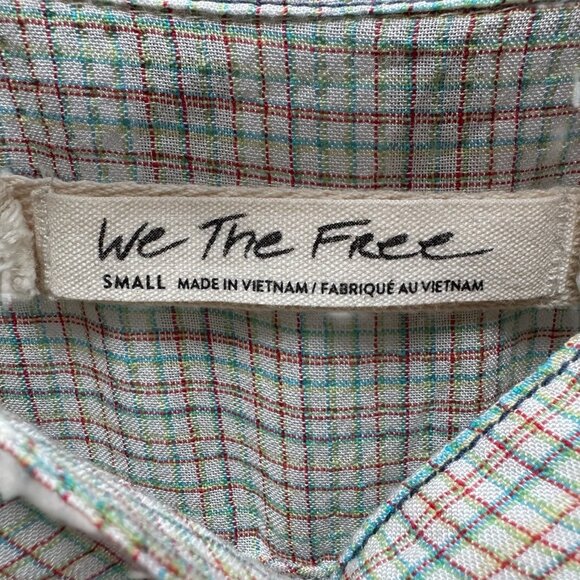 We the Free Rainbow Picnic Blouse Mini Plaid Check Button Down Peasant Cropped S - Picture 5 of 6